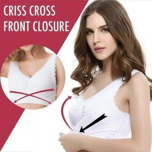 Wireless Front Cross Buckle Lace breathable Lift Bra XXL